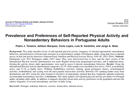 Prevalência e preferências da atividade física em adultos portugueses